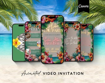 Aloha Luau Invite Template, Tropical Party Animated Invitation, Editable Luau Digital Invitation, Tiki Party Video Invite, Luau Birthday