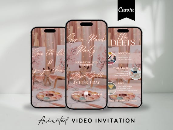 Sip & Paint Birthday Party E-invite, Wine and Paint Invitation, Sip n Paint Invitation, Digital Invite Canva Template, Instant Download