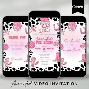 Editable Pink Cowgirl Birthday Party Invitation, Rodeo Birthday, Yee Haw Cowgirl Party, Space Cowgirl Birthday Invitation Template Evite DIY