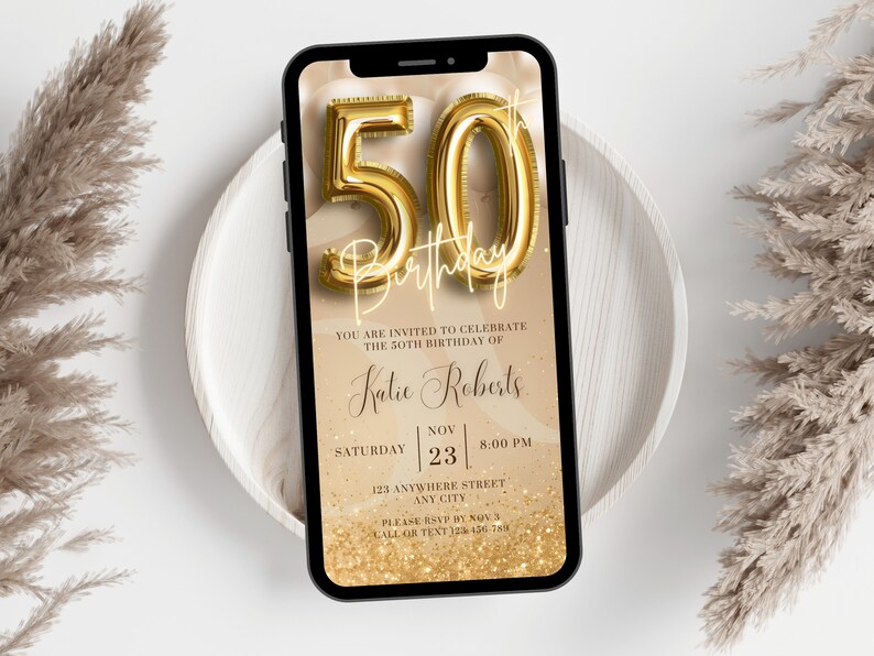 Digital 50th Birthday Invitation For Women Editable 50th Invite Evite Virtual Rustic Fifty Party Invite For Her Birthday Invite For Her image 6