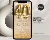 Digital 40th Birthday Invitation For Women Editable 40th Invite Evite Virtual Gold Forty Party Invite For Her Birthday Invite For Her