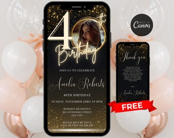 Digitale 40. Geburtstagseinladung für Frauen Bearbeitbar 40. Einladen Evite Virtuelle Gold Vierzig Party Einladen für ihren Geburtstag Einladen für Sie