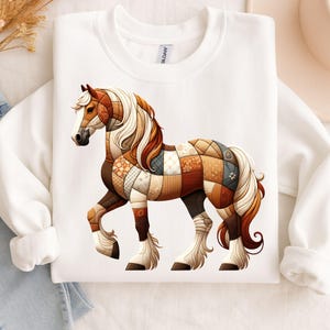 Faux Patchwork Horse Png , Sublimation Design , Digital Download , Quilted Look Animal T-Shirt Sweater Design , Western Equestrian Clipart