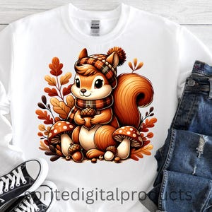 Autumn Squirrel Sublimation PNG , Instant Download , Fall Woodland T-Shirt Sweater Tote bag png , Cute Forest Squirrel Clipart Png Design