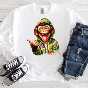 Funny Monkey in Tropical Hoodie PNG , Sublimation Designs , T-Shirt Sweater Design  , Digital Download , Funky Monkey apparel print design