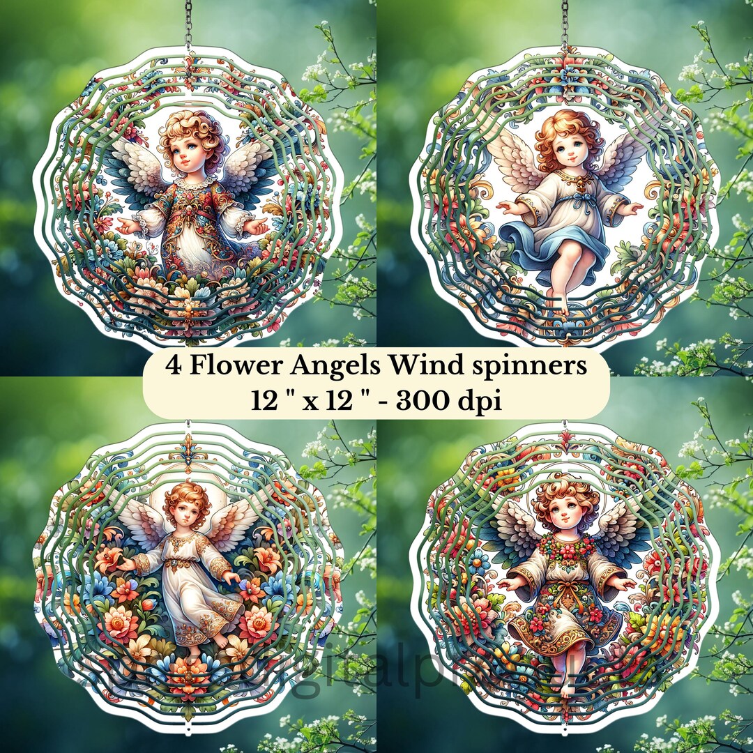Flower Angel Spinner Png , 4 Wind Spinner Sublimation Design , Garden ...