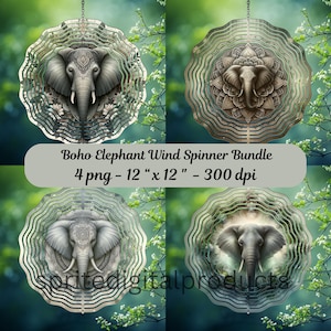 Boho Elephant Wind Spinner png , 4 Wind Spinner Sublimation Design , Garden Wind Spinner, Digital Download , Mandala Zen wall art decor png