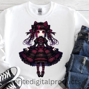 Gothic Lolita Girl Png , Sublimation Design , Instant Download , Dark Cute Anime Chibi Character T-Shirt Sweater Png , Kawaii Gothic Png
