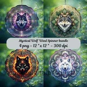 Mystical Wolf wind Spinner png , 4 Wind Spinner Sublimation Design , Garden Wind Spinner, Digital Download , Spiritual Mandala Wolf Art png