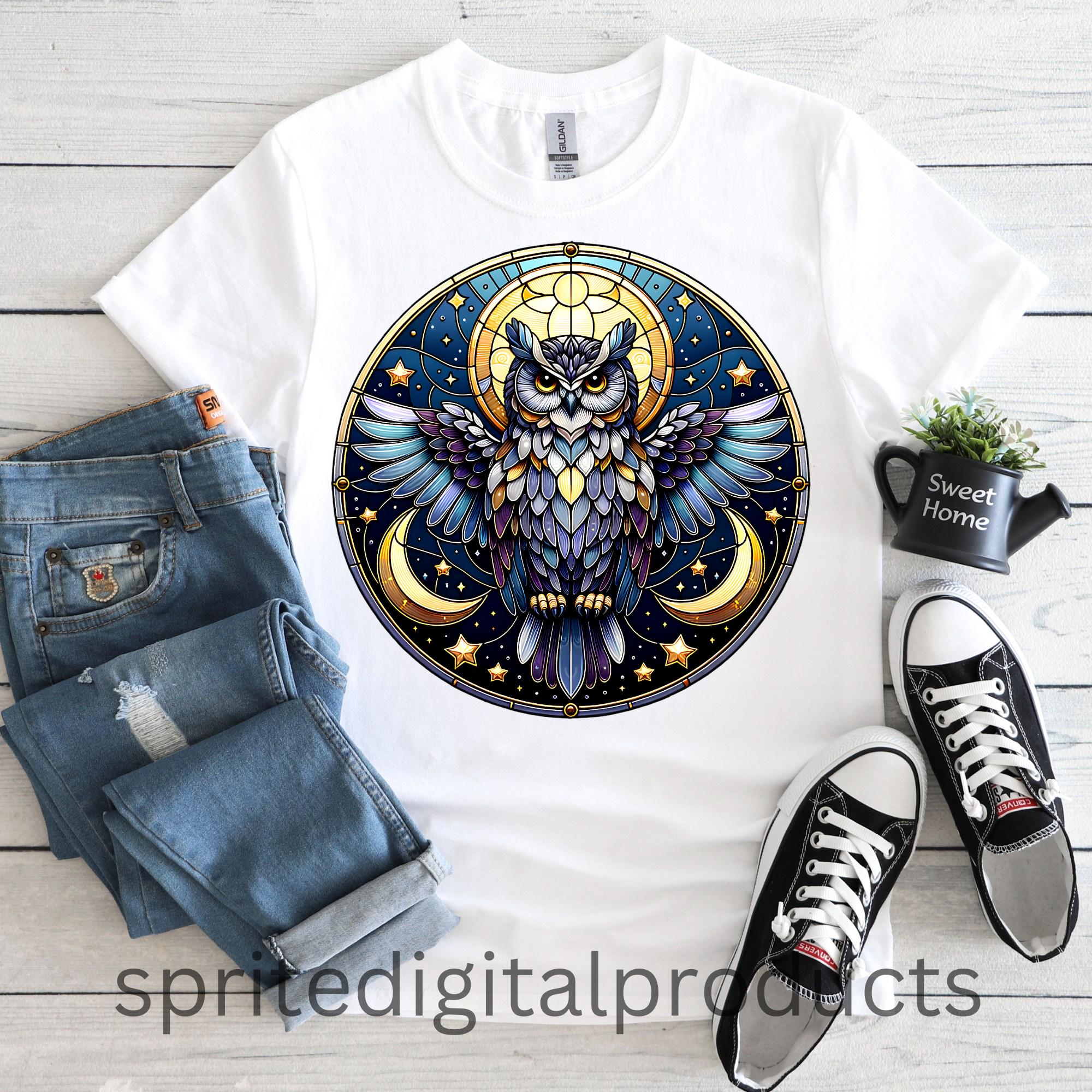 Celestial Owl PNG , Sublimation Designs , T-Shirt Sweater Clipart , Digital Download , Stained Glass