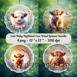Cute Baby Highland Cow wind Spinner png , 4 Wind Spinner Sublimation Design , Garden Wind Spinner, Digital Download , outdoor decor