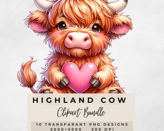 Highland Cow Watercolor Clipart Highland Cow Spring Daisy Flowers Heart ...