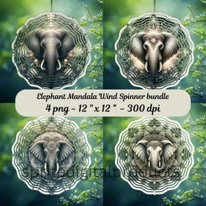 Elephant mandala Wind Spinner png , 4 Wind Spinner Sublimation Design , Garden Wind Spinner, Digital Download , Mandala Boho wall art decor