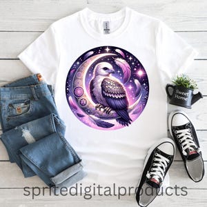 Celestial Eagle PNG , Sublimation Designs , T-Shirt Design , Digital Download , Dreamy Boho Bird with Crescent Moon apparel print design