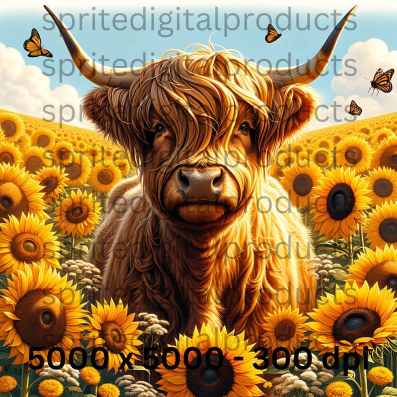 Highland Cow Sunflower Png , Pillow Sublimation , Digital Download ...