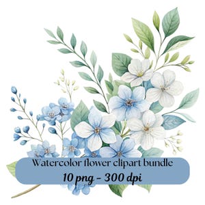 Clipart fiori ad acquerello, 10 file PNG di fiori per artigianato, inviti e decorazioni. Set di clipart PNG a sublimazione pastello morbido