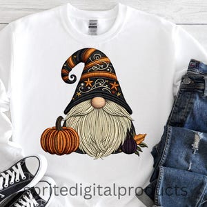 Autumn Gnome Png , Sublimation Design , Instant Download , Fall Faux Embroidery Gnome with Pumpkin T-Shirt Sweater Png , Harvest Gnome Png