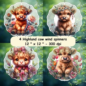 Highland vache vent Spinner png, 4 vent spinner Sublimation Design, girouette de jardin, téléchargement numérique, vache de ferme png, décoration extérieure
