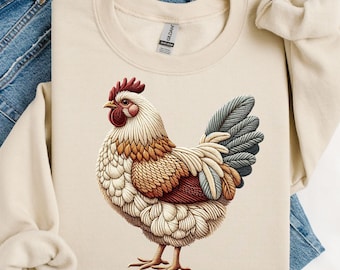 Faux Embroidery Chicken Png , Realistic Hen T-Shirt Sweater Sublimation Design , Country Farmhouse Clipart ,Digital Download