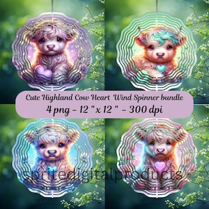 Mignonne vache Highland coeur vent Spinner png, 4 vent spinner Sublimation Design, décoration de jardin, téléchargement numérique, décoration de ferme