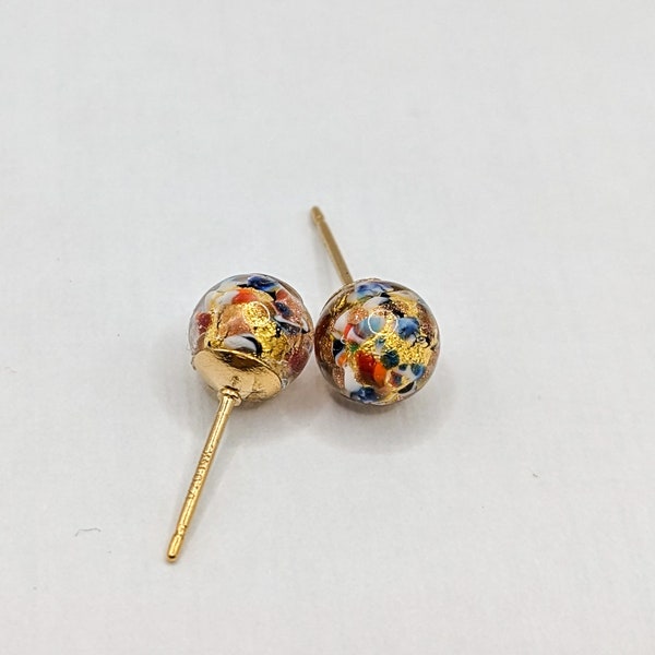 Pendientes de oro con cuentas de cristal de Murano y pan de oro multicolor – cuentas de vidrio soplado – regalo para mujer