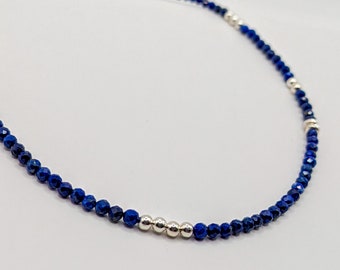 Collier en Lapis Lazuli et perle en argent 925 , cadeau élégant.
