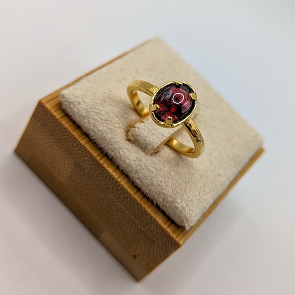 Bague en OR 14K, ornée d'une pierre précieuse GRENAT, Bijoux/Cadeaux Romantique Femme,