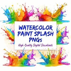 Pacchetto di immagini PNG di schizzi di vernice vivaci, clipart arcobaleno ad acquerello (download digitale)