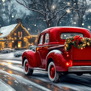 Escenas navideñas retro, país de las maravillas invernal, impresión navideña vintage de Papá Noel, decoración navideña de estilo acogedor, vista de cabaña, Navidad nostálgica