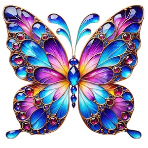 Stained Glass Schmetterling Clipart Bundle - 23 Jewel Tone PNG, lebendige digitale Schmetterlinge für Handwerk & Scrapbooking