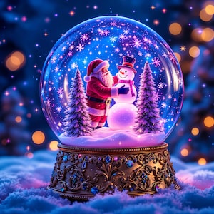 Bundle de cliparts Noël boule à neige Illustration scène d'hiver Téléchargement numérique vacances Design commercial carré festif décoration cosmique