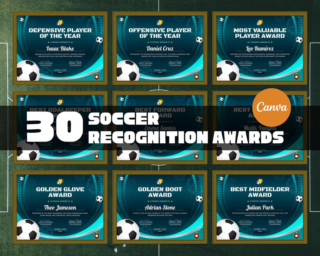 30 Soccer Award Certificates, Soccer Game Awards, End of Season Awards ...