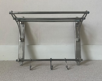 Vintage Chrome Wall Coat Rack with Hat Rack, Art Deco Style, 3-Tier Metal