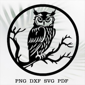Coruja SVG, arquivo de corte a laser de animais selvagens, arquivo dxf para plasma, decoração de parede de madeira cnc de coruja, svg para Cricut, silhueta dxf, modelo de corte de papel, png