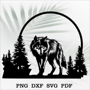 Wolf Szene dxf, Tiere Schneidedatei für Laser, dxf laser, cnc, wand dekor schnitzen, svg für Cricut, Papierschnitt vorlage, Holzkunst, graviert