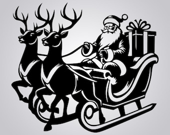 Christmas scene SVG, santa claus DXF Cut file, Silhouettes dxf, Cricut clipart, dxf for plasma, Printable art, winter papercut Vinyl vector
