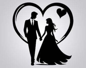 Wedding SVG Bundle: Bride and Groom, Engagement, Heart Designs (Digital Download)