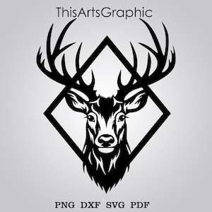 Deer Head SVG DXF: Hunting Clipart, Laser Cut File (Digital Download)