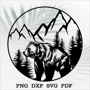 Cena de urso SVG, arquivo de corte de animais a laser, dxf para plasma, decoração de parede de madeira CNC Grizzly Bear, svg para Cricut, silhueta dxf, modelo de corte de papel