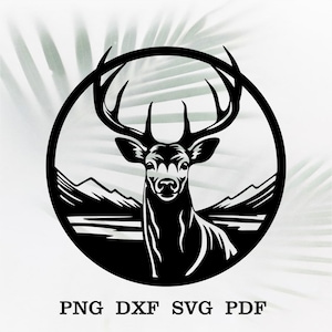 Hertenscène dxf, dieren gesneden bestand voor laser, dxf-plasma, cnc, metalen wanddecor, svg voor Cricut, sticker papercut sjabloon, houtkunst, gegraveerd