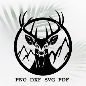 鹿のシーン DXF、レーザー用動物カット ファイル、DXF プラズマ、CNC、金属壁装飾、Cricut 用 svg、デカール ペーパーカット テンプレート、木製アート、彫刻