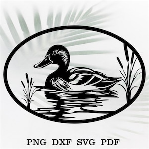 Entenszene Dxf, Vogelschnittdatei für Laser-Plasma, CNC-Metalldekor, svg für Cricut, Abziehbild, Papierschnittvorlage Portrait Ente CNC Entensilhouette