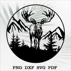 Moose in the forest dxf, Animals cut file for laser dxf plasma cnc metal wall decor svg for Cricut decal papercut template wood art engraved