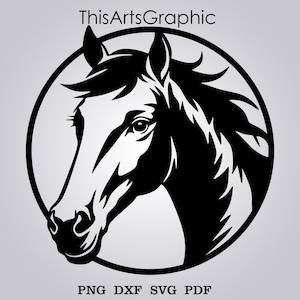 Pferdekopf Dxf SVG Png-Dateien, Pferd Wand Kunst Dekor, Pferde, Design Vektorel Schnittdatei für Cnc Plasma Laser Glowforge