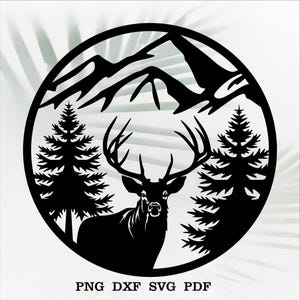Deer scene dxf, Animals cut file for laser, dxf plasma, cnc, metal wall decor, svg for Cricut, decal papercut template, wood art, engraved
