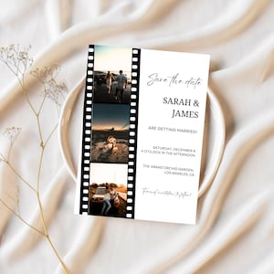 Editable Save the Date Template Canva | Film Strip Photo Save the Date | 5x7 Wedding Card | Instant Download | Modern Minimalist Design
