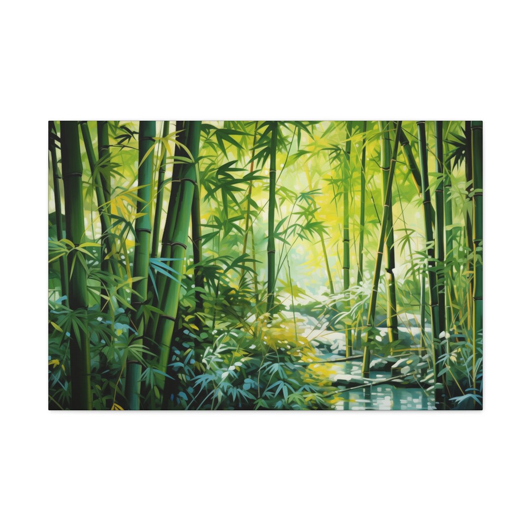 Bamboo Forest Painting Natural Oil Paint Wall Art Nature Scene Etsy
