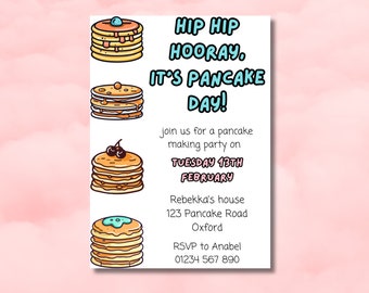 Cartoon Pancake Day Party Invitation | Pancake Birthday Invite | Brunch Invite | Canva Editable Template | Instant Digital Download
