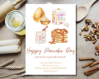 Pancake Day Party Invitation | Printable Pancake Birthday Invite | Brunch Evite | Canva Editable Template | Instant Digital Download