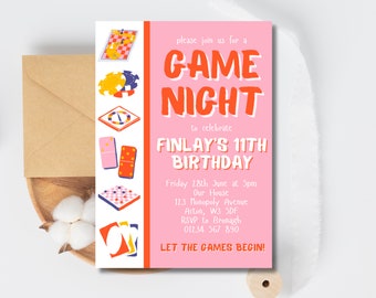 Game Night Birthday Party Invitation | Editable Family Game Night Invite | Board Games | Printable Canva Template | Instant Download